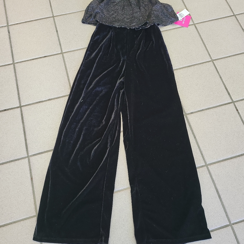 Amy Byer Kids Black Velvet Wide-Leg Pants